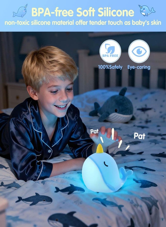 Fuloon Narwhal Night Light with Whale Shape, Squishy Silicone Kids Lamp, Safe & Soothing Touch Control for Kids and Babies, USB-C Rechargeable, 30-Min Auto Timer, Gift Idea (Blue) - Image 4