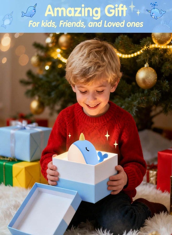 Fuloon Narwhal Night Light with Whale Shape, Squishy Silicone Kids Lamp, Safe & Soothing Touch Control for Kids and Babies, USB-C Rechargeable, 30-Min Auto Timer, Gift Idea (Blue) - Image 5