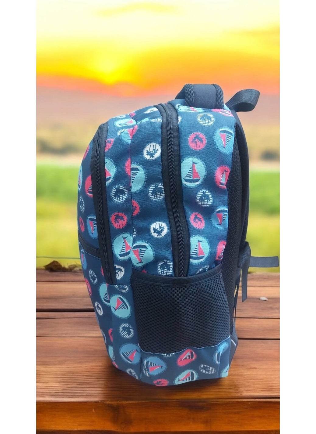 GENC DIJITAL BASKI GENC DIGITAL PRINTING Sailing Sea Patterned Primary School Bag and Lunch Box (Mascot Keychain is a Gift)  - Image 5