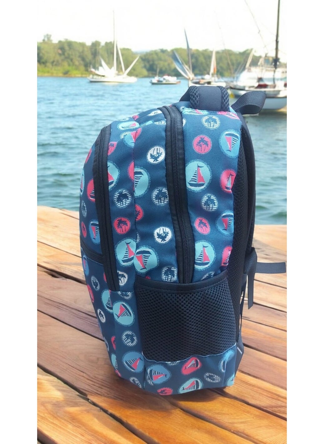 GENC DIJITAL BASKI GENC DIGITAL PRINTING Sailing Sea Patterned Primary School Bag and Lunch Box (Mascot Keychain is a Gift)  - Image 3