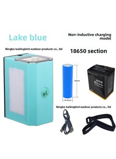 Generic Luminous Iron Plate Bait Wooden Shrimp UV Light Supplement Device Purple Light Induction Rechargeable LED Lighting Flashlight Light Supplement Light Dual-use-Color:Lake Blue-non-inductive Charging Model (including 18650 Section)  - Image 1