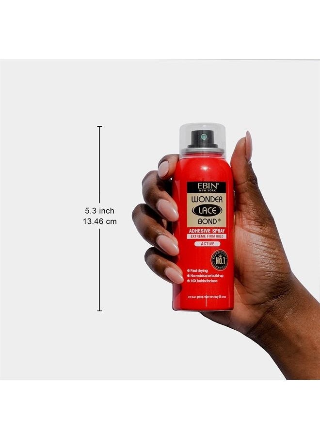 EBIN NEW YORK Wonder Lace Bond Adhesive Spray Active 3pack - Extreme Firm Hold 2.7oz/ 80ml | Active Use, Fast Drying, No Residue, No Build-up, Powerful Hold, All-Day Hold, Daily Wig Application 