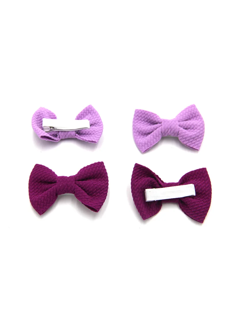 D'Daniela Nisha Ribbon Bow Clip Set For Babies and Girls -  Purple & Dark Violet