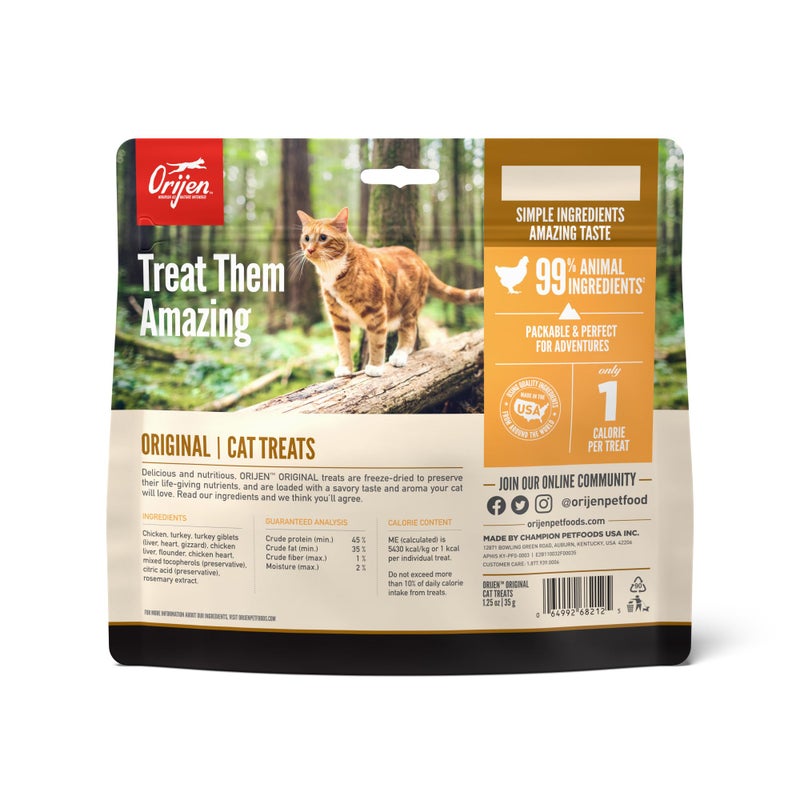 ORIJEN Freeze Dried Cat Treats Grain Free High Protein Raw Animal Ingredients Original 1.25oz Bag - Image 2