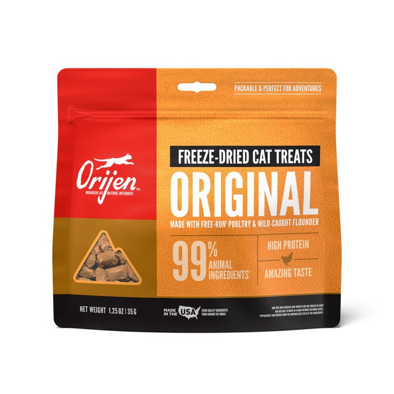 ORIJEN Freeze Dried Cat Treats Grain Free High Protein Raw Animal Ingredients Original 1.25oz Bag - Image 1