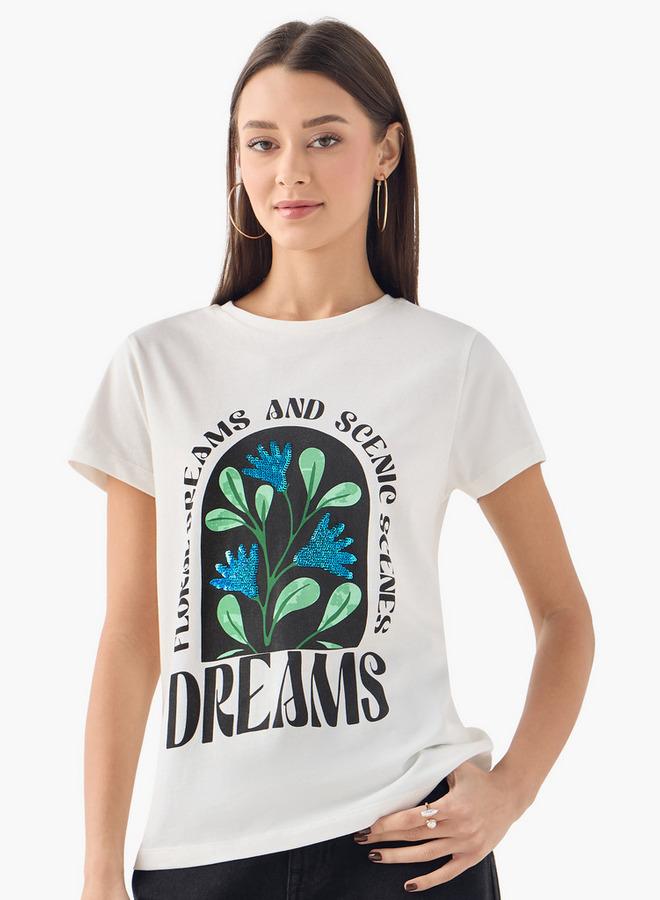 سبلاش فيڤ تيشيرت بياقة مستديرة مزين بأكمام قصيرة - Image 1