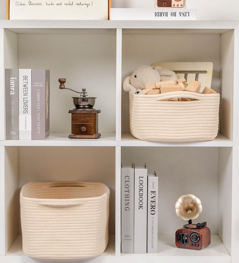 CubesLand Rectangular Cotton Rope Basket, 14x10x5 Inches, Beige, Nursery Storage Bin - Image 5