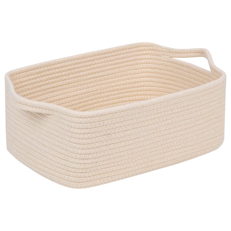 CubesLand Rectangular Cotton Rope Basket, 14x10x5 Inches, Beige, Nursery Storage Bin - Image 1