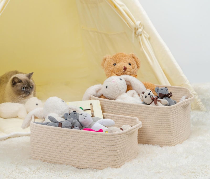CubesLand Rectangular Cotton Rope Basket, 14x10x5 Inches, Beige, Nursery Storage Bin - Image 3