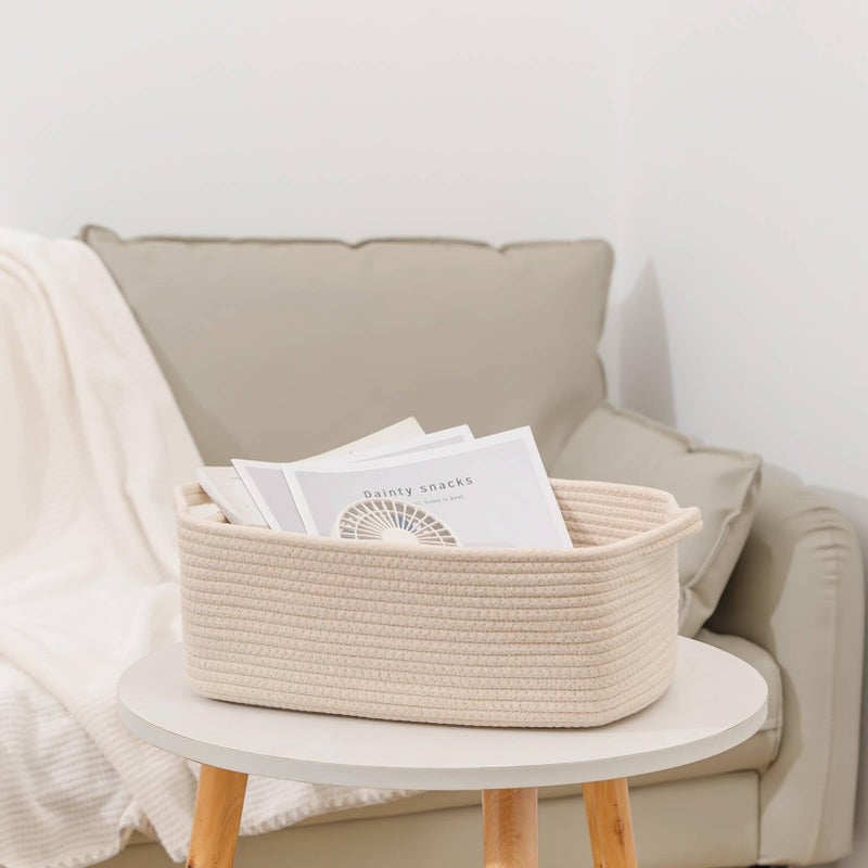 CubesLand Rectangular Cotton Rope Basket, 14x10x5 Inches, Beige, Nursery Storage Bin - Image 4