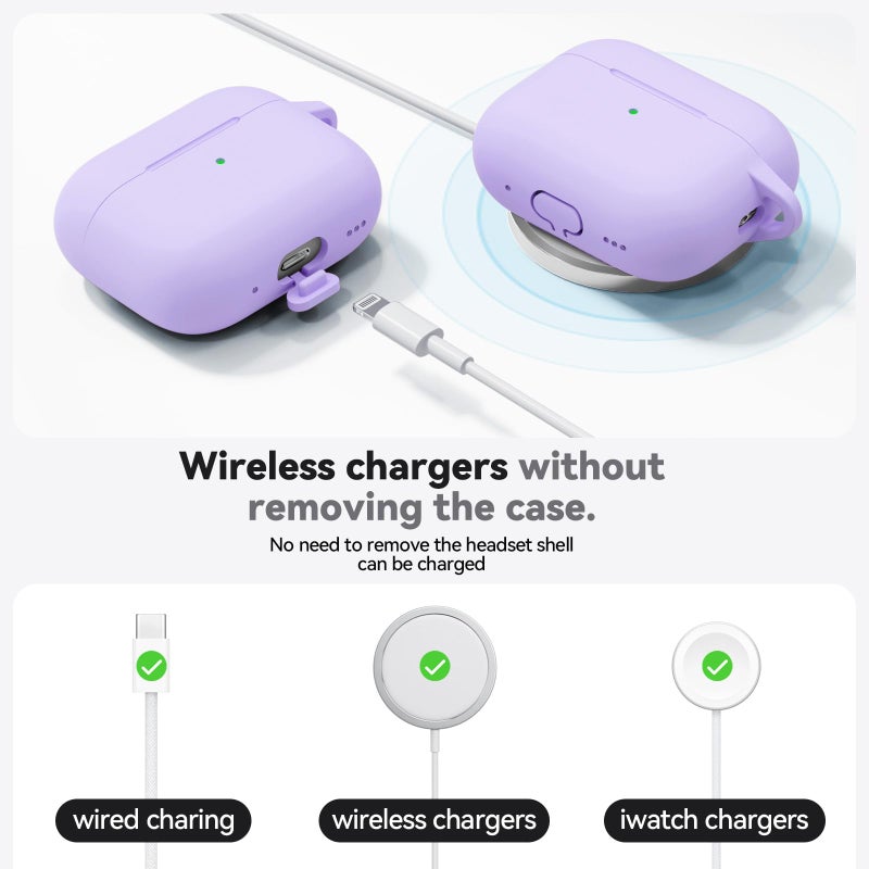 Ljusmicker for AirPods Pro 3 Case 2025 with Cleaner Kit,Soft Silicone Protective Cover for Apple AirPods Pro 3rd Generation Cases for Women Men,AirPod Pro 3 Case Accessories with Keychain-Purple - Image 4
