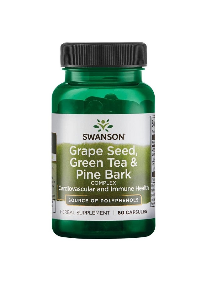 SWANSON Grape Seed Green Tea  Pine Bark Complex Heart Cardiovascular Immune Support Health Antioxidant Healthy Blood Pressure Support Polyphenols Opcs Herbal Supplement 60 Capsules Caps - Image 1