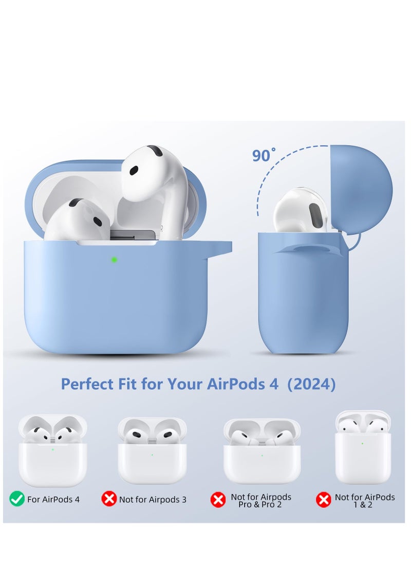 سزوكست غطاء حافظة AirPods 4 مع سلسلة مفاتيح حماية كاملة للجسم من السيليكون الناعم اللطيف المقاوم للصدمات متوافق مع غطاء AirPods الجيل الرابع 2024 للنساء والرجال LED أمامي أزرق سماوي مرئي - Image 2