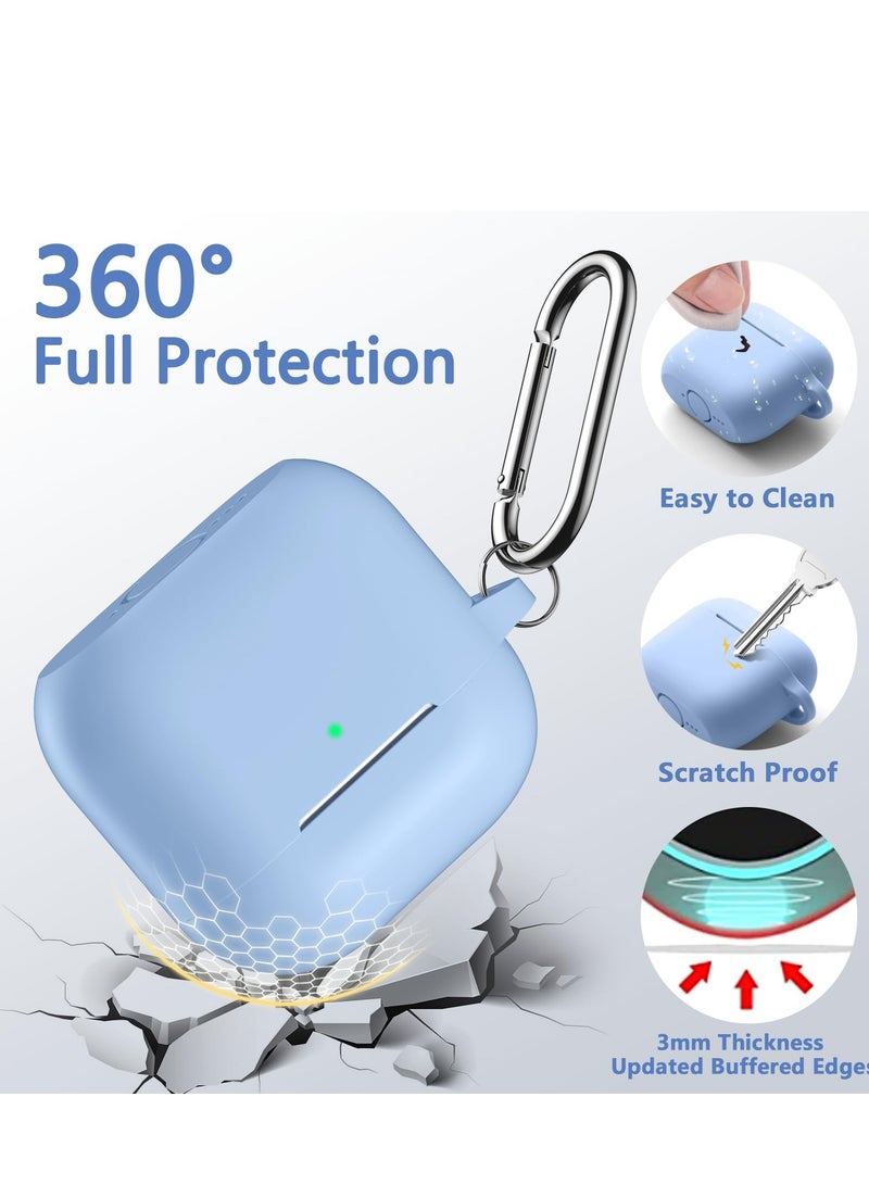 سزوكست غطاء حافظة AirPods 4 مع سلسلة مفاتيح حماية كاملة للجسم من السيليكون الناعم اللطيف المقاوم للصدمات متوافق مع غطاء AirPods الجيل الرابع 2024 للنساء والرجال LED أمامي أزرق سماوي مرئي - Image 3