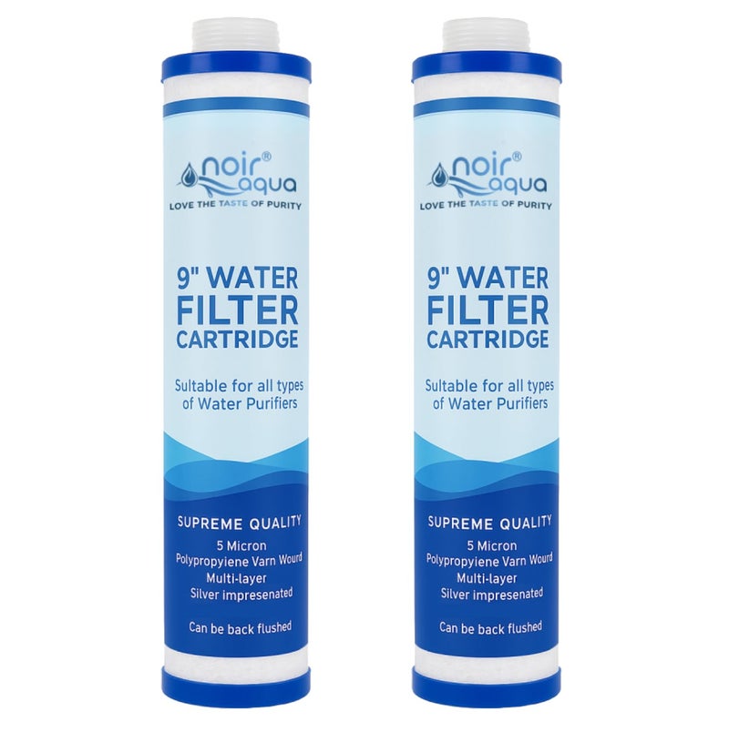 Noir Aqua MLT 9" Threaded Pre Filter Cartridge | PP Yarn Wound | Suitable for 10 Inch Pre-Filter Housing for All Types RO Water purifiers Replacement Water Filter Candle (2) - Image 1