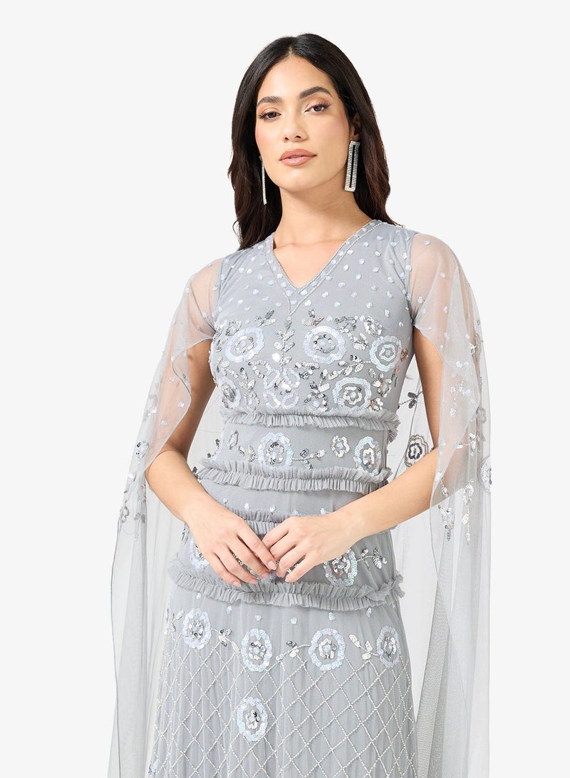 فروك اند فرل فستان ماكسي بأكمام واسعة شبكي مزين - Image 4