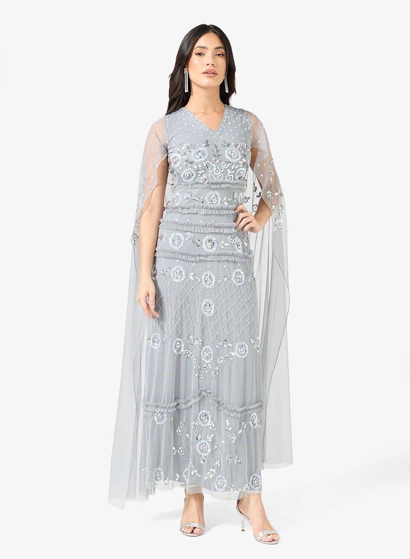 فروك اند فرل فستان ماكسي بأكمام واسعة شبكي مزين - Image 2