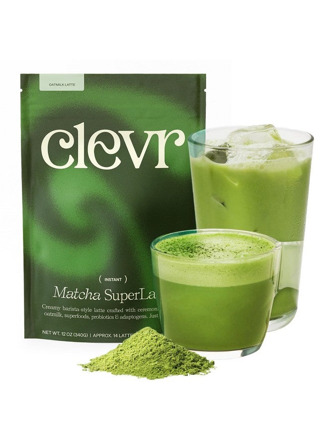 Clevr Blends Organic Matcha Green Tea Latte, Instant Ceremonial Grade Matcha, Superfood Powder Blend with Oat Milk, Lions Mane, Reishi Mushroom, Coconut Cream, Ashwagandha, Serve Hot or Iced, 12 oz - Image 1