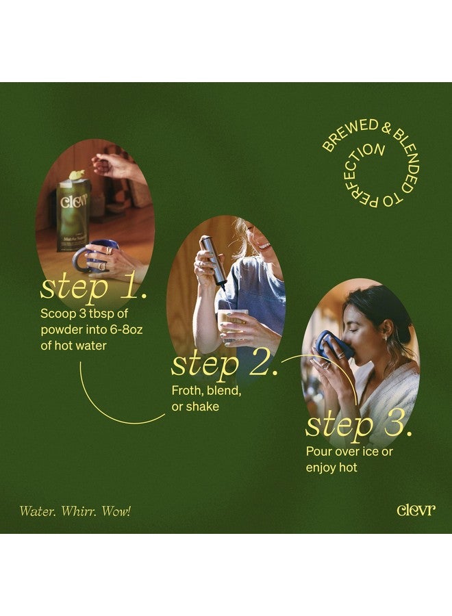 Clevr Blends Organic Matcha Green Tea Latte, Instant Ceremonial Grade Matcha, Superfood Powder Blend with Oat Milk, Lions Mane, Reishi Mushroom, Coconut Cream, Ashwagandha, Serve Hot or Iced, 12 oz - Image 3