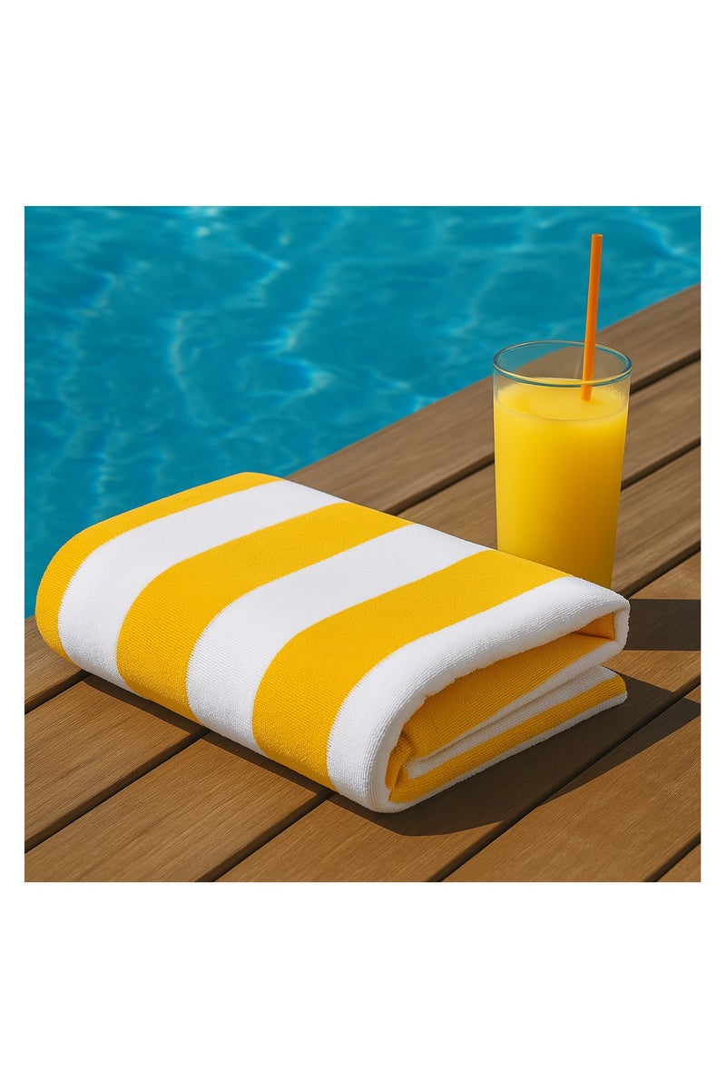 فابينني منشفة شاطئ فاخرة كبيرة الحجم 90×180 سم، منشفة حمام فاخرة مخططة، منشفة سبا كبيرة الحجم، مقاومة للرمال، منشفة فندقية 5 نجوم، صفراء - Image 5