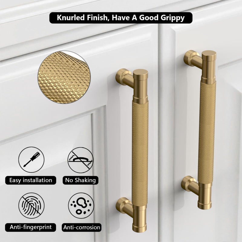 Coinkoly 10 Pack 5''(128mm) Champagne Bronze Knurled Cabinet Handles Kitchen Champagne Pulls for Cabinets Drawer Pulls Dresser Hardware for Cupboard Bathroom - Image 2