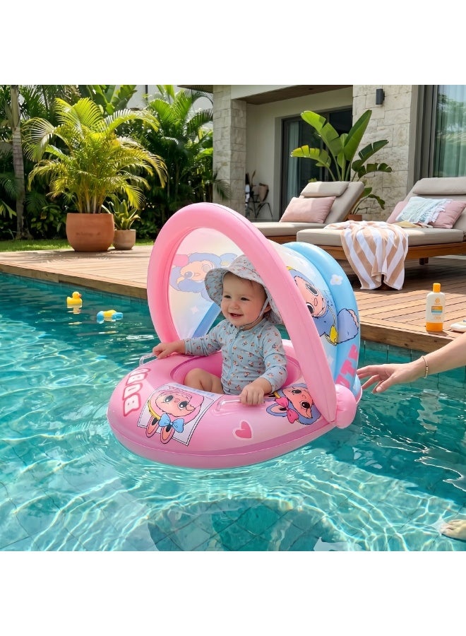 Baby Swim Float with Sun Canopy, Inflatable Infant Pool Float Seat with Safety Support & Handle, 70x55x60cm - Image 1