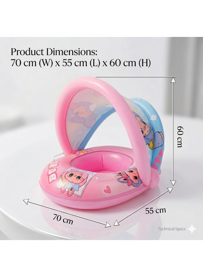 Baby Swim Float with Sun Canopy, Inflatable Infant Pool Float Seat with Safety Support & Handle, 70x55x60cm - Image 3