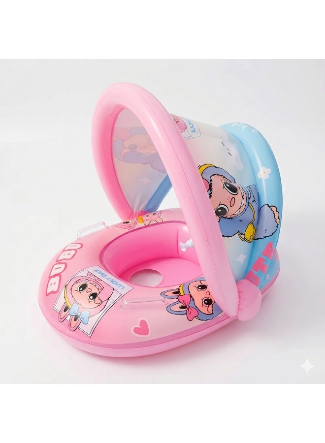 Baby Swim Float with Sun Canopy, Inflatable Infant Pool Float Seat with Safety Support & Handle, 70x55x60cm - Image 4
