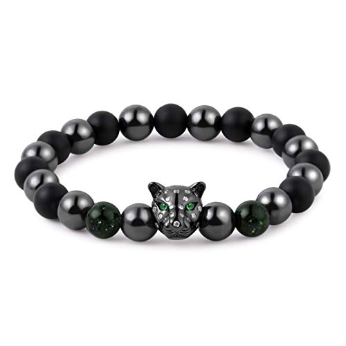 Karseer Black Panther Magnetic Hematite and Matte Onyx Natural Stones Beaded Stretch Bracelet Energy Crystal Meditation Prayer Stress Relief Beads Bracelet for Men Women - Image 2