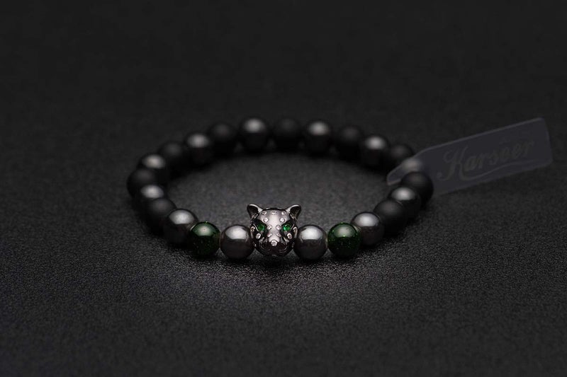 Karseer Black Panther Magnetic Hematite and Matte Onyx Natural Stones Beaded Stretch Bracelet Energy Crystal Meditation Prayer Stress Relief Beads Bracelet for Men Women - Image 3
