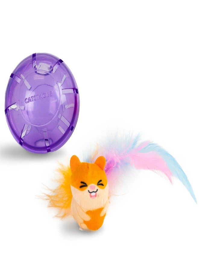 Catstages Hamster Ball Interactive Treat-Dispensing Ball Puzzle Cat Toy with Removable Squeaking Plush Hamster, Purple - Image 1