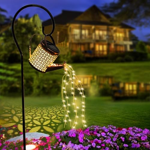 ZKLiLi Solar Watering Can with Cascading Lights Garden Decorative Waterfall Outdoor Waterproof Hanging Solar Lantern Yard DecorGifts for Mom Grandma Women Birthday - Image 1