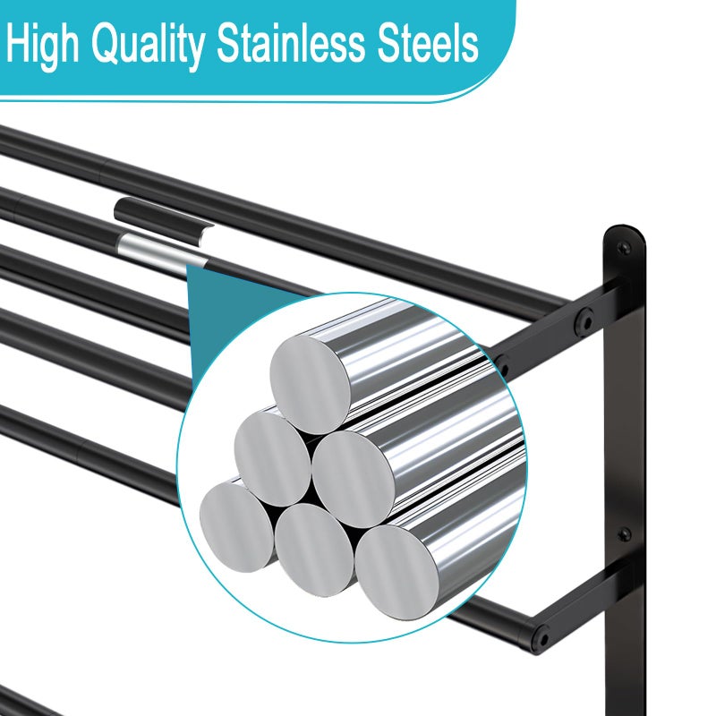 VOTZAAQ Towel Racks for Bathroom, 24 in Black Towel Shelf with Double Towel Bar, 3 Tier Stainless Steel Towel Storage, Bath Towel Holder Wall Mounted for Lavatory Organizer Decor RV Camping - Image 2