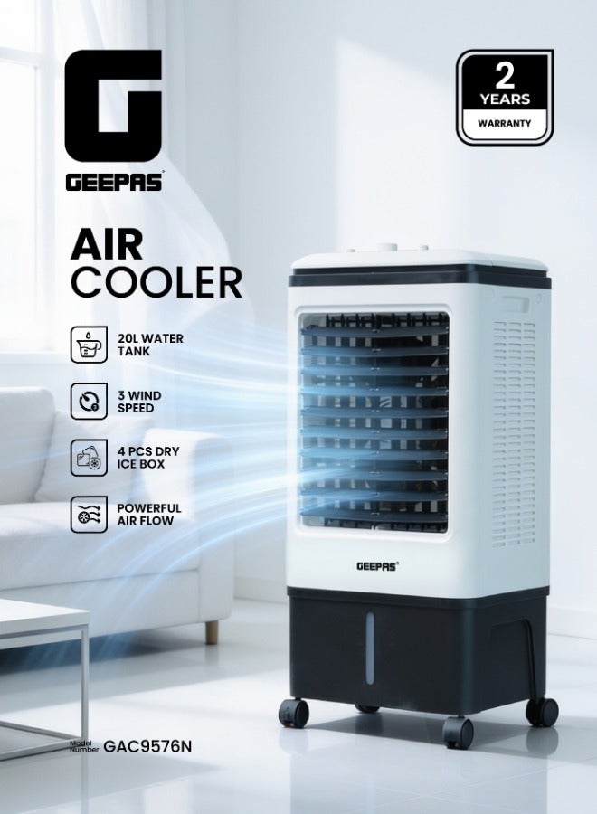 GEEPAS 20L Portable Air Cooler with Ice Packs & Remote Control – 3-Speed LED Display Evaporative Cooling Fan for Home & Office (80W) 20 L 80 W GAF9576N White - Image 1