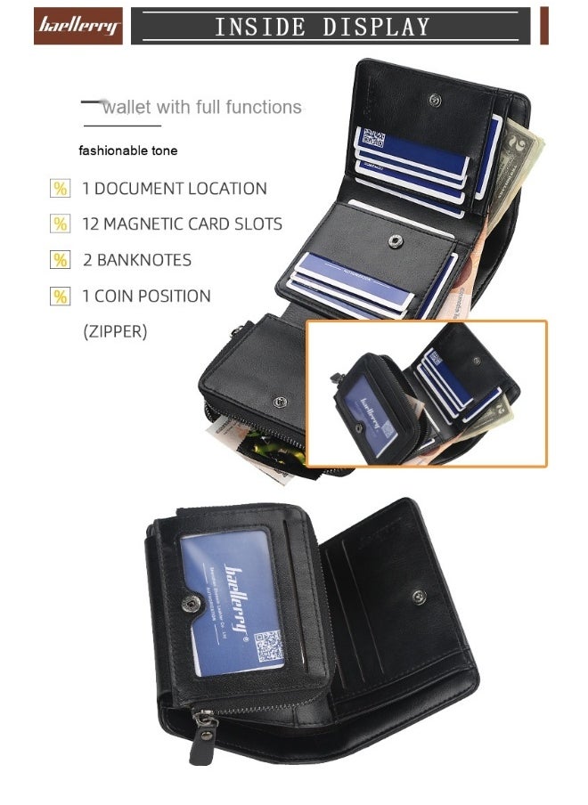 baellerry Men's Short Wallet Three-fold Vertical Money Clip Multi-card Business Card Bag  - Image 5