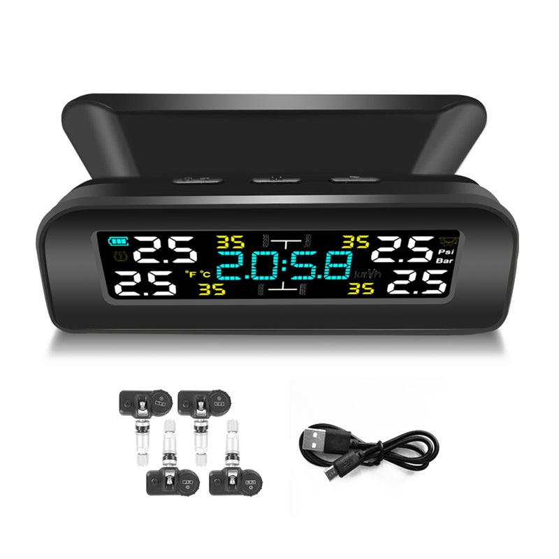 Car Universal Solar Tire Pressure Monitoring System USB Rechargeable High Accuracy TPMS Tire-Pressure Measurement Device Monitor Gauge - Image 1