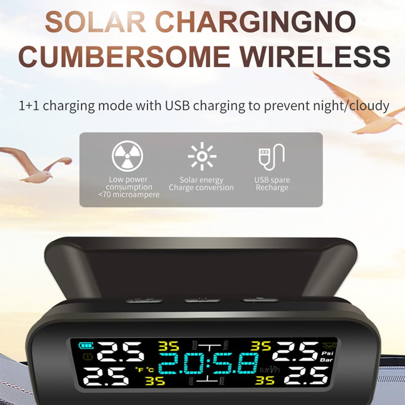 Car Universal Solar Tire Pressure Monitoring System USB Rechargeable High Accuracy TPMS Tire-Pressure Measurement Device Monitor Gauge - Image 5
