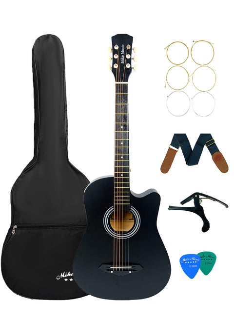 Mike Music 38-Inch Acoustic Guitar with Bag, Strings, Capo, Picks & Strap -Black Matte