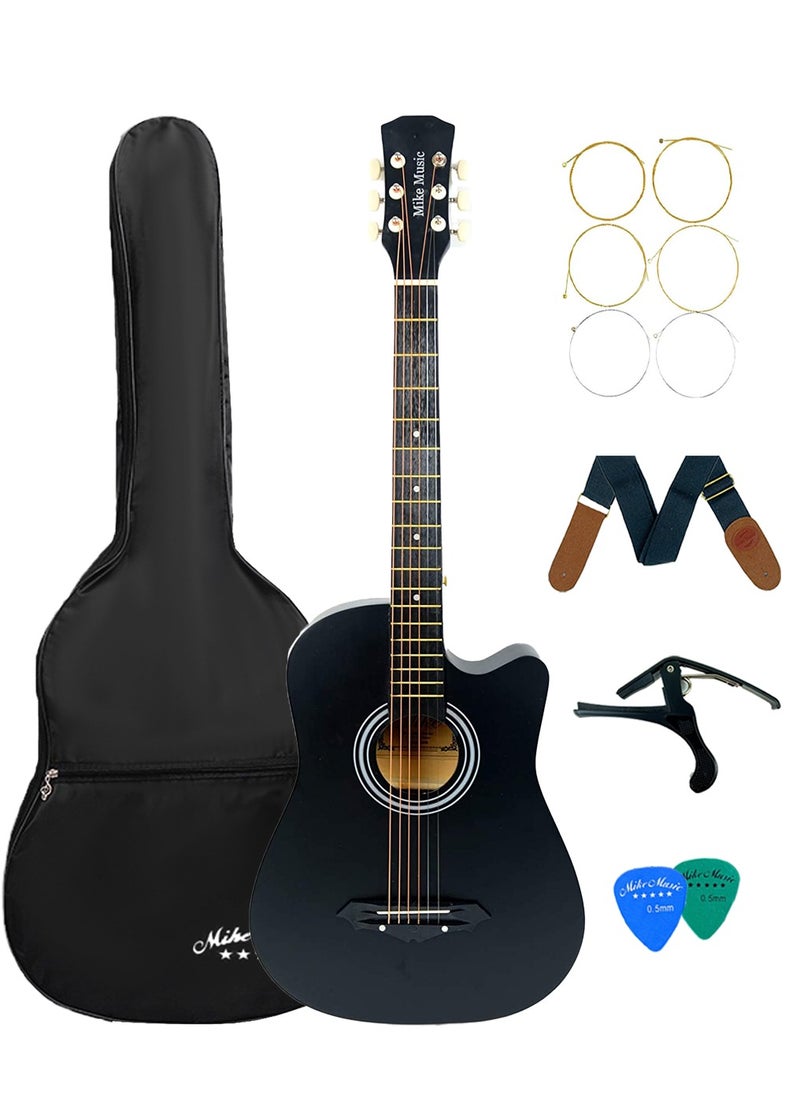 Mike Music - Mike Music 38-Inch Acoustic Guitar with Bag, Strings, Capo, Picks & Strap -Black Matte - Image 1