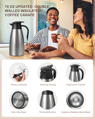 Tgvasz 70 OZ Thermal Coffee Carafe,Updated Insulated Stainless Steel Coffee Carafes for Keeping Hot Coffee & Tea Hot Beverage-12Hours, Double Walled Vacuum Coffee Carafe (silver) - Image 5