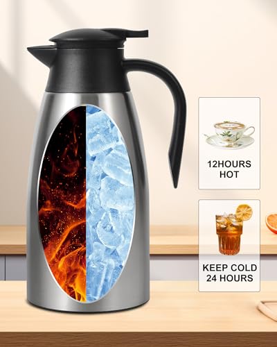 Tgvasz 70 OZ Thermal Coffee Carafe,Updated Insulated Stainless Steel Coffee Carafes for Keeping Hot Coffee & Tea Hot Beverage-12Hours, Double Walled Vacuum Coffee Carafe (silver) - Image 3