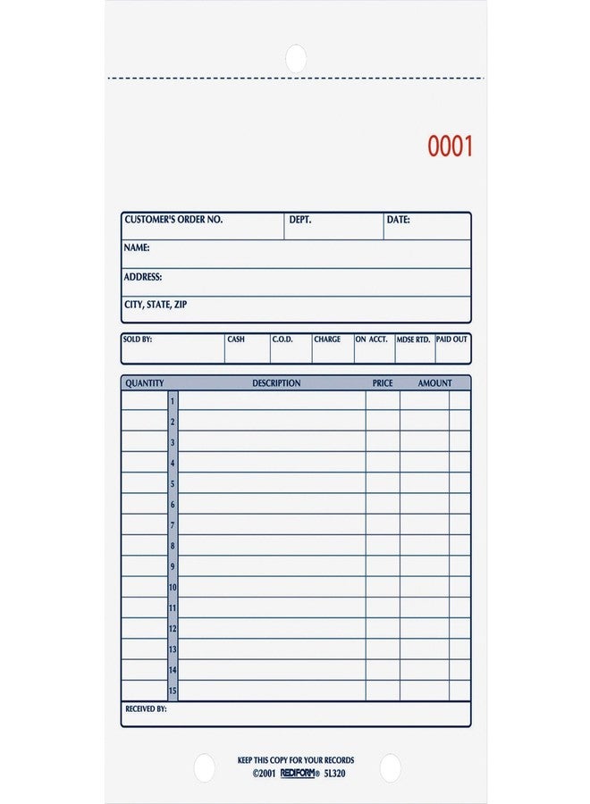 Rediform Sales Book, 15 Lines, Two-Part Carbonless, 5.5 x 7.88, 50 Forms Total