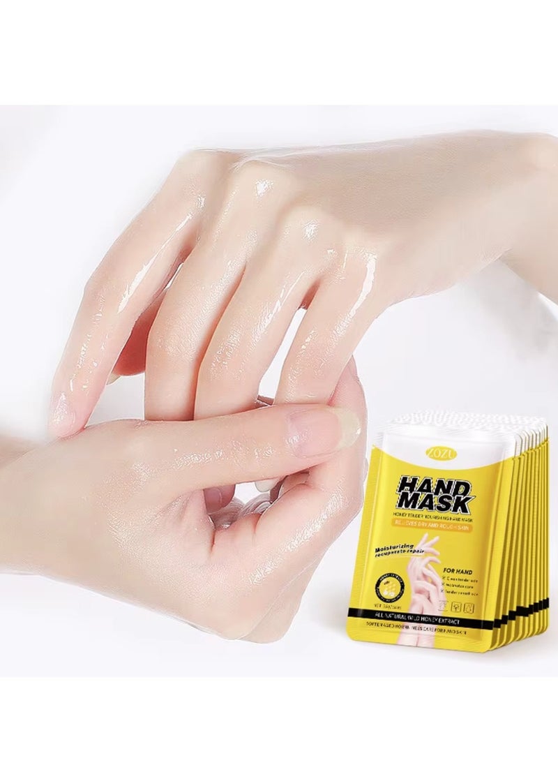Zozu 5 Pairs Hand Mask Honey Tender Nourishing Hand Mask Sheet Relieves Dry Rough Skin Moisturizing Repairing Hydrating Tender Smooth Skin with Wild Honey Extract Skincare Hand Mask Sheet for Women and Men  - Image 2