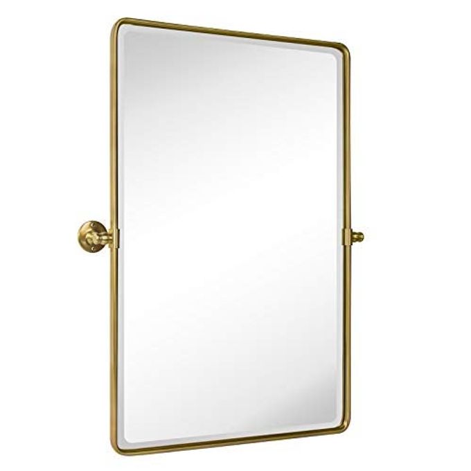 27 X 35 GOLD PIVOT MIRROR BRUSHED CHAMPAGNE GOLD TILT RECTANGLE BATHROOM MIRROR TILTING BEVELED VANITY MIRRORS FOR WALL