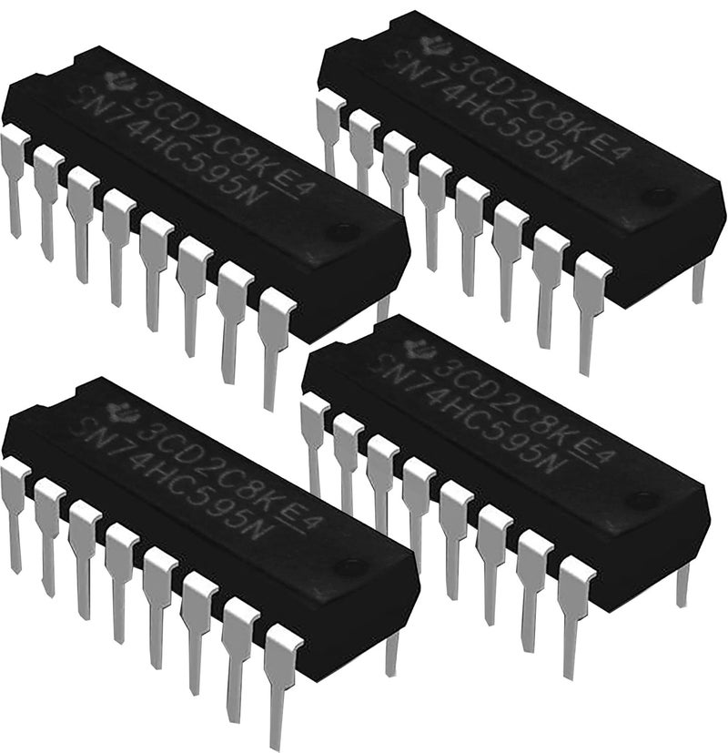 TEXAS INSTRUMENTS SN74HC595N IC 8-Bit Shift Registers with 3-State Output Registers (Pack of 4) - Image 1