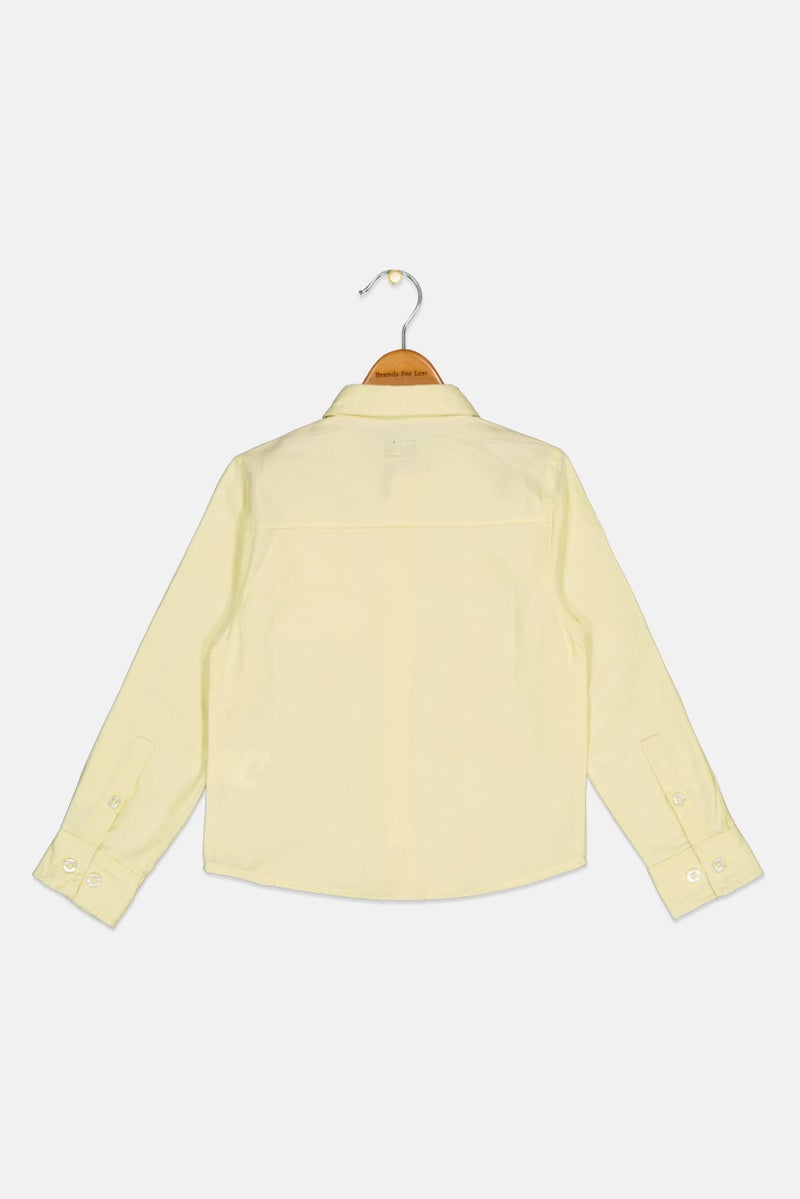 DKNY Kids Boy Regular Fit Solid Long Sleeves Casual Shirt, Acid Yellow - Image 2