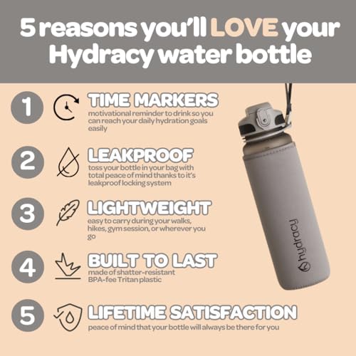 Hydracy Water Bottle with Time Marker -Large 32 oz BPA Free Water Bottle & No Sweat Sleeve -Leak Proof Gym Bottle with Fruit Infuser Strainer & Times to Drink -Ideal for Fitness Sports & Outdoors - Image 2