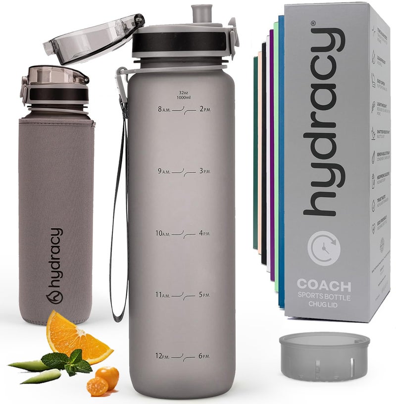 Hydracy Water Bottle with Time Marker -Large 32 oz BPA Free Water Bottle & No Sweat Sleeve -Leak Proof Gym Bottle with Fruit Infuser Strainer & Times to Drink -Ideal for Fitness Sports & Outdoors - Image 1