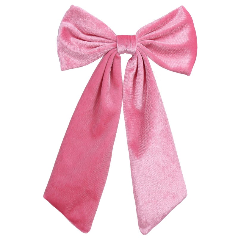 melyde 6.5 Inch Velvet Hair Bow Clip Classic Bowknot Ponytail Holder Long Velvet Ribbon Barrette Hair Accessories for Women Girls, Hot Pink - Image 1