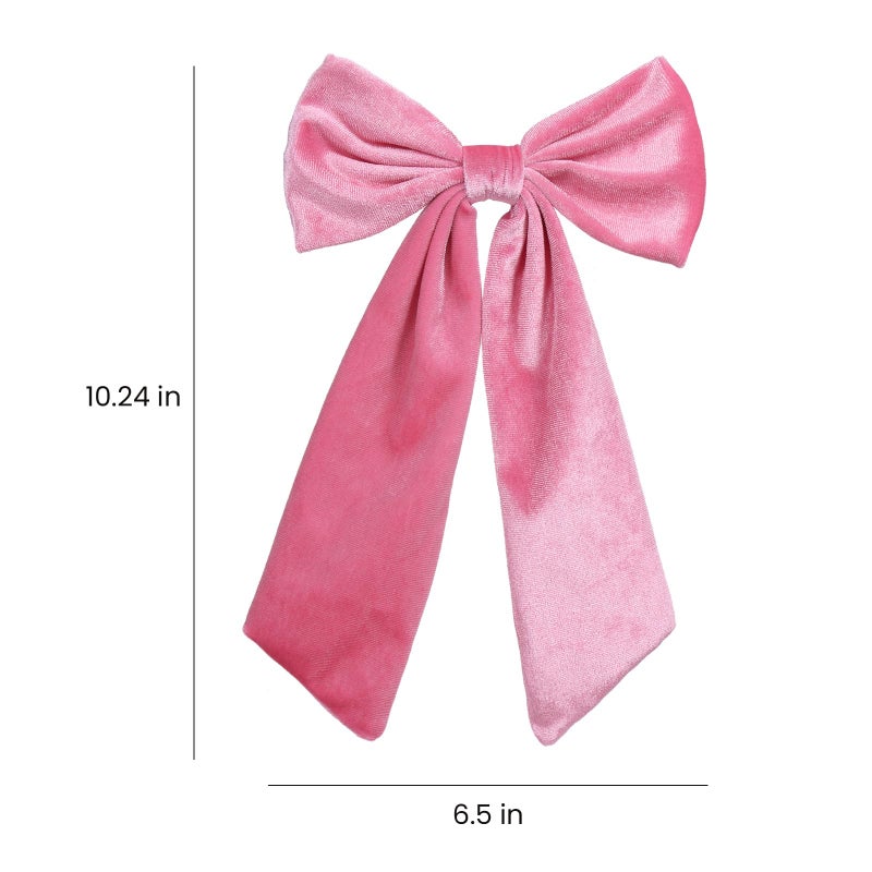 melyde 6.5 Inch Velvet Hair Bow Clip Classic Bowknot Ponytail Holder Long Velvet Ribbon Barrette Hair Accessories for Women Girls, Hot Pink - Image 5